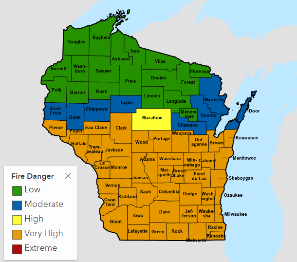 map of wisconsin showing the fire risk across the state