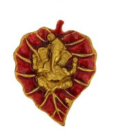 eCraftIndia Lord Ganesha on Red Leaf Showpiece  -  17.78 cm (Aluminium, Red, Gold)