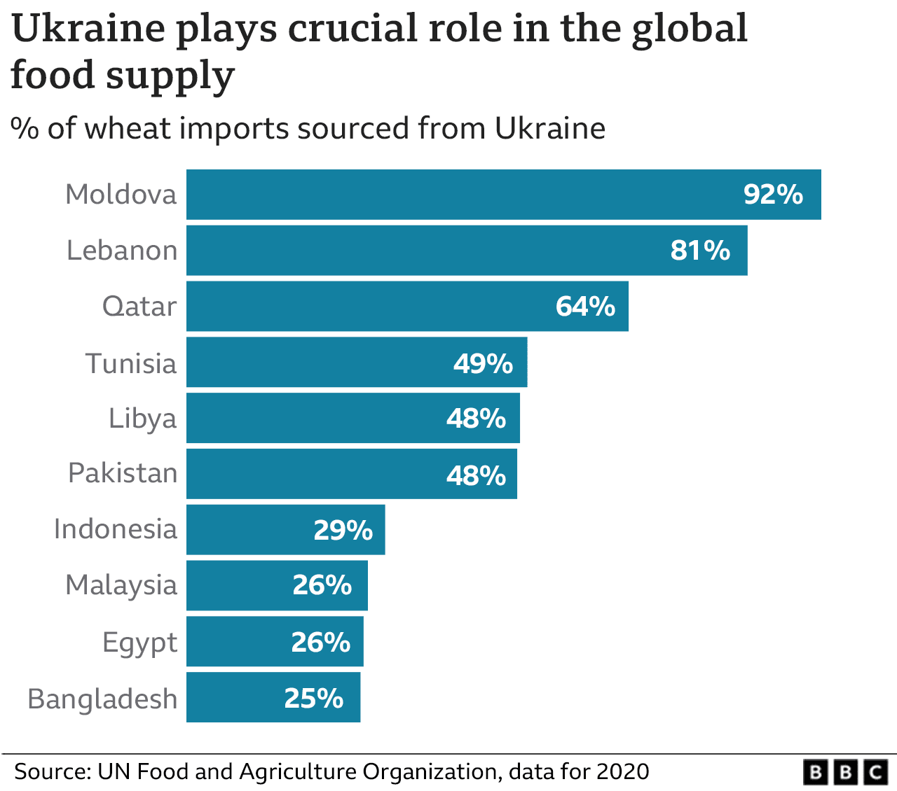 Chart showing countries dependent on Ukrainian grain exports