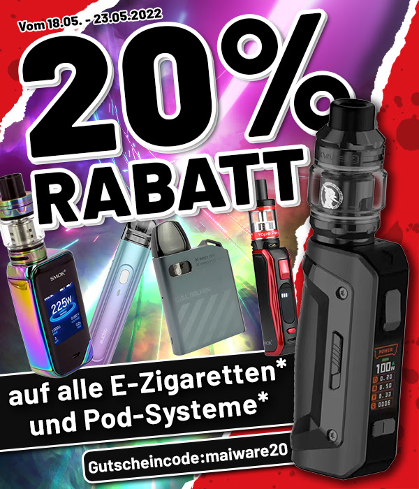 20 % Rabatt auf E-Zigaretten Sets & Zubehör!