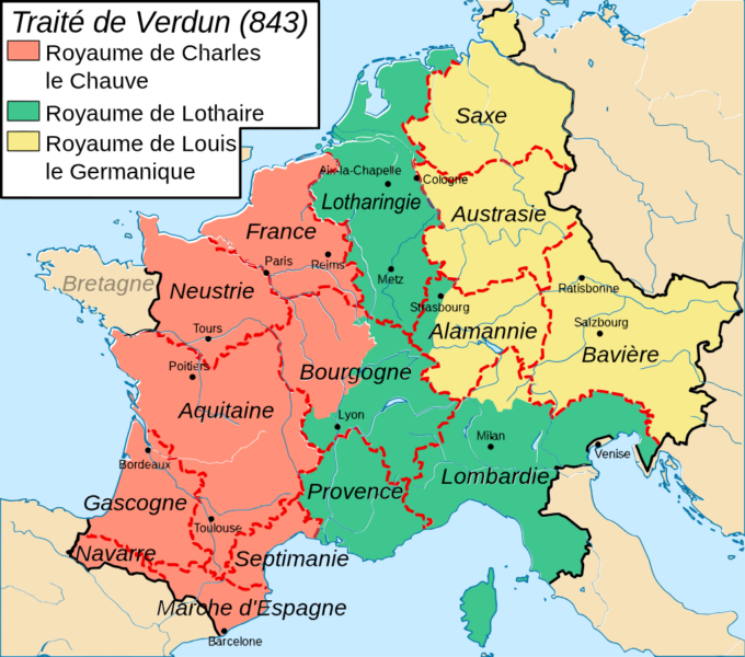 Aout 843, le Traité de Verdun partageait l’Empire de Charlemagne