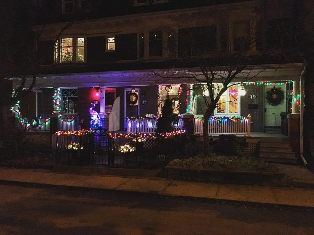 Row of Aberdeen Avenue houses with lights