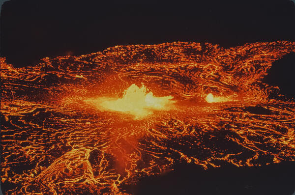 Color photograph of active lava lake