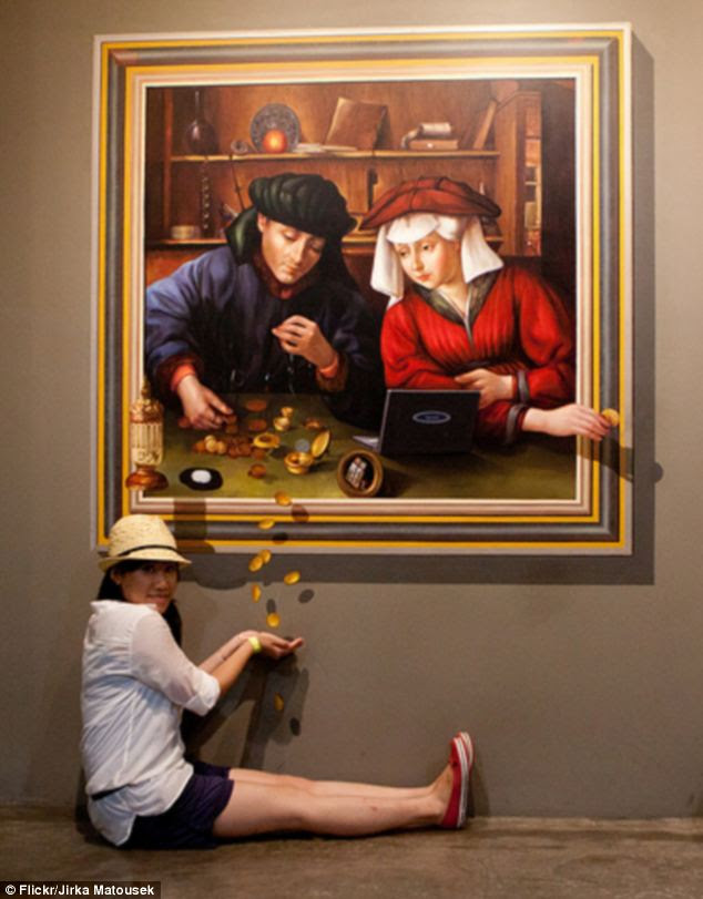 Trompe l'oeil paintings such as this have been around since ancient
Greek and Roman times. They are the ancient version of 'virtual reality'
