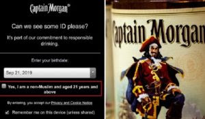 Captain Morgan rum website asks visitors to confirm they are non-Muslim