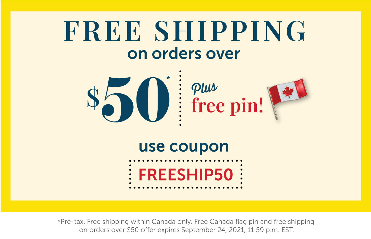Free shipping and Flag Pin on orders over $50!