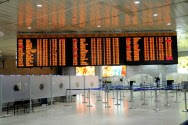 Ben Gurion International Airport - nearly empty as the U.S. imposes a ban on flights to Israel, caving to Hamas missile attacks.