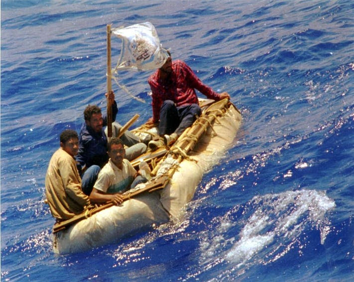 Cuban refugees on a raft