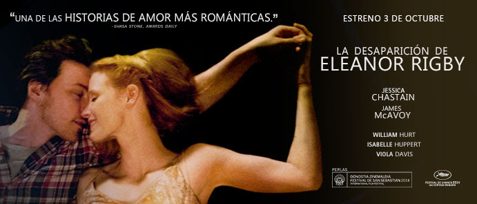 Jessica Chastain presentará en el Festival de San Sebastián LA DESAPARICIÓN DE ELEANOR RIGBY que estrenaremos el 3 de Octubre en cines