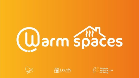 A graphic promoting the 'warm spaces' in Leeds