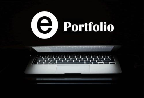 The word ePortfolio above a half closed laptop.