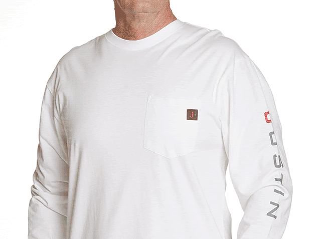 Long Sleeve Pocket Tees shown in White.