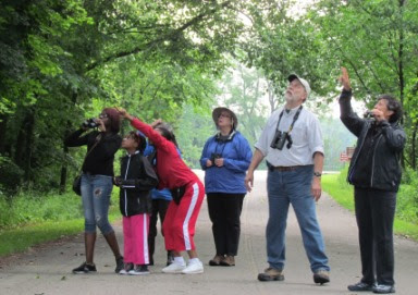 Birding at a Michigan State Park Birders look through binoculars at a Michigan state park