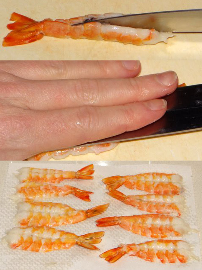 ilustrasi cara membuat topping udang sushi nigiri