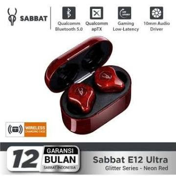 True Wireless Earbuds TWS Sabbat E12 Ultra Glitter - Neon Red