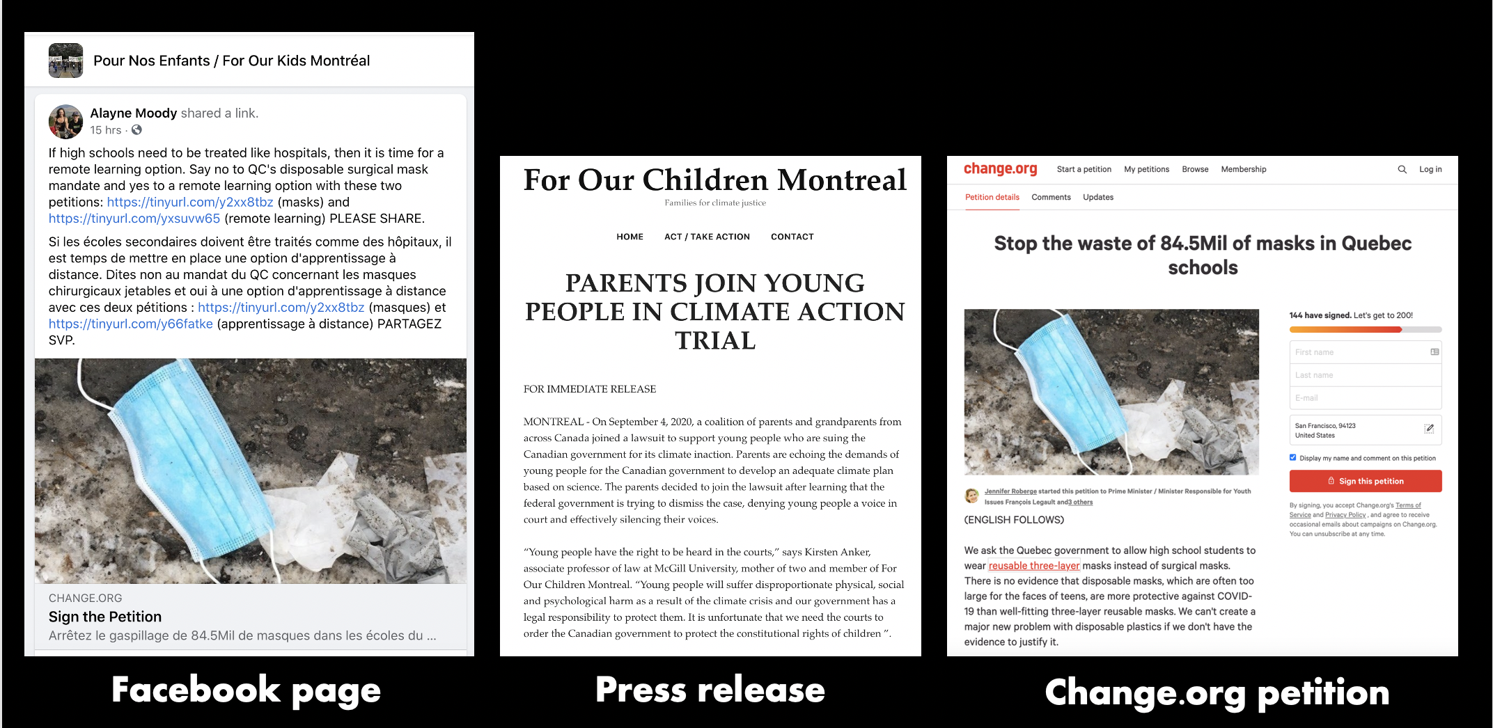 For Our Children created a Facebook Page, press release and Change.org petition drive to collect signatures.