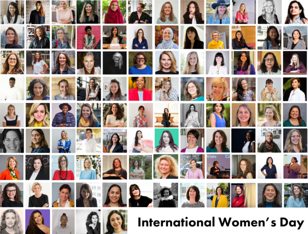 Collage of portrait photographs of 101 female SEWF23 speakers