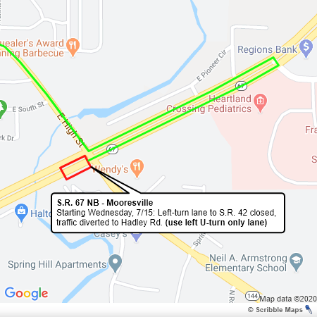 SR 67 NB turn lane closure - Mooresville