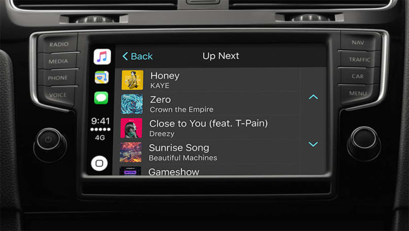 Apple CarPlay's music screen.