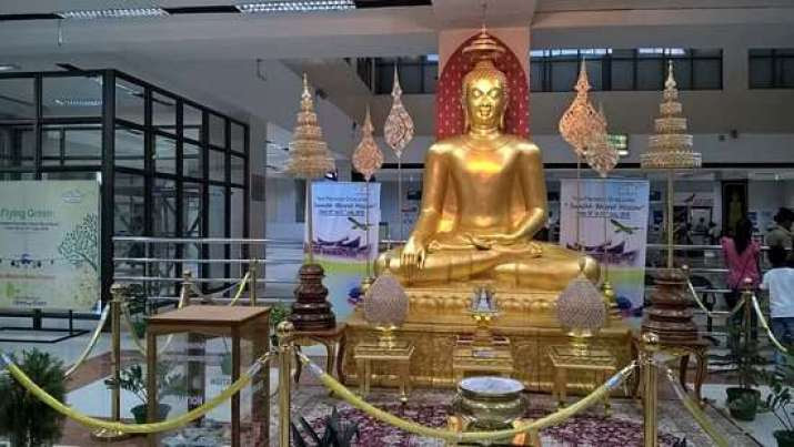 A golden Buddha statue inside Bodh Gaya Airport. From tripadvisor.com