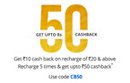 Get Rs.10 cash back on every Rs.20 & above recharge (Max 5 Times)
