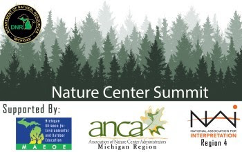 A digital graphic adverising the Nature Center Summit with supporting organizations' logos lined along the bottom.