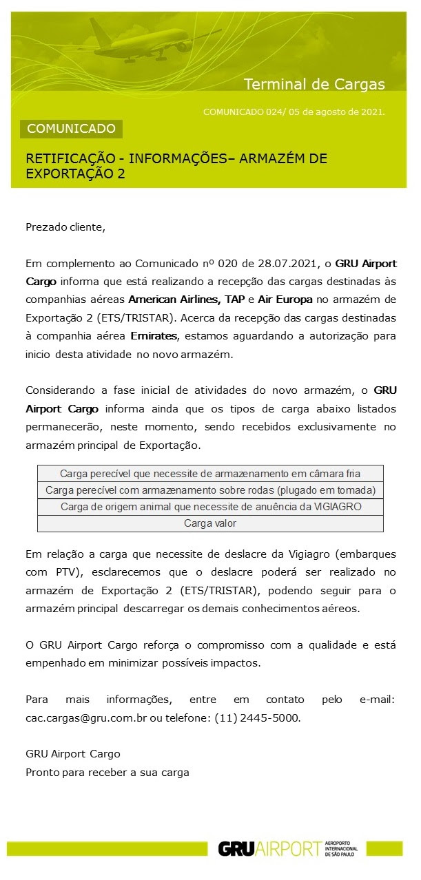 Retificação COMUNICADO GRU AIRPORT