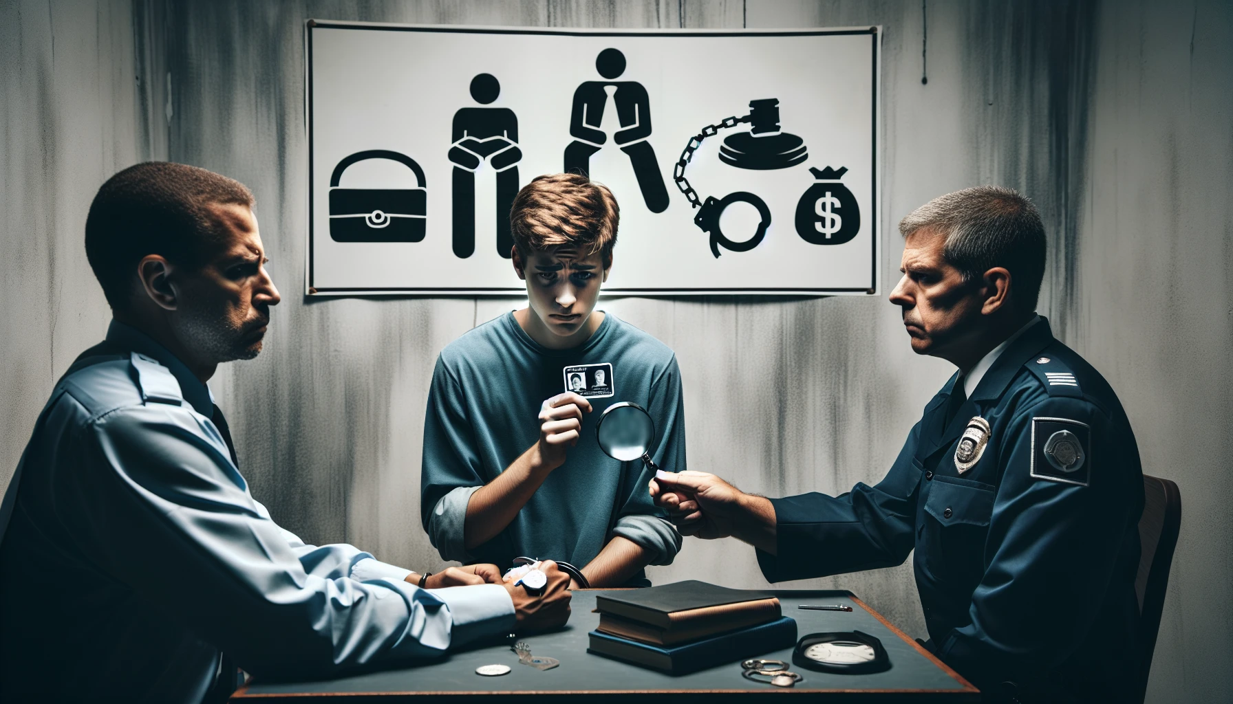A person being questioned by the police regarding the use of a fake ID