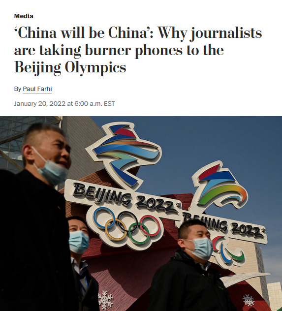 WaPo: ‘China will be China’: Why journalists are taking burner phones to the Beijing Olympics
