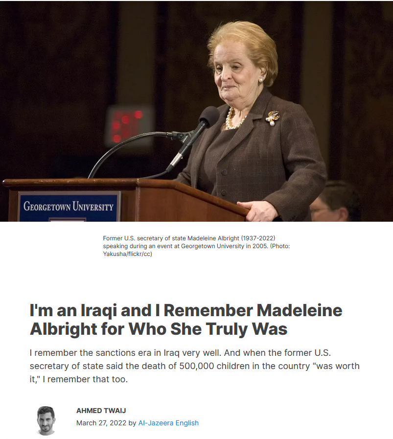 Ortak Rüyalar: Ben bir Iraklıyım ve Madeleine Albright'ın Gerçekte Kim Olduğunu Hatırlıyorum