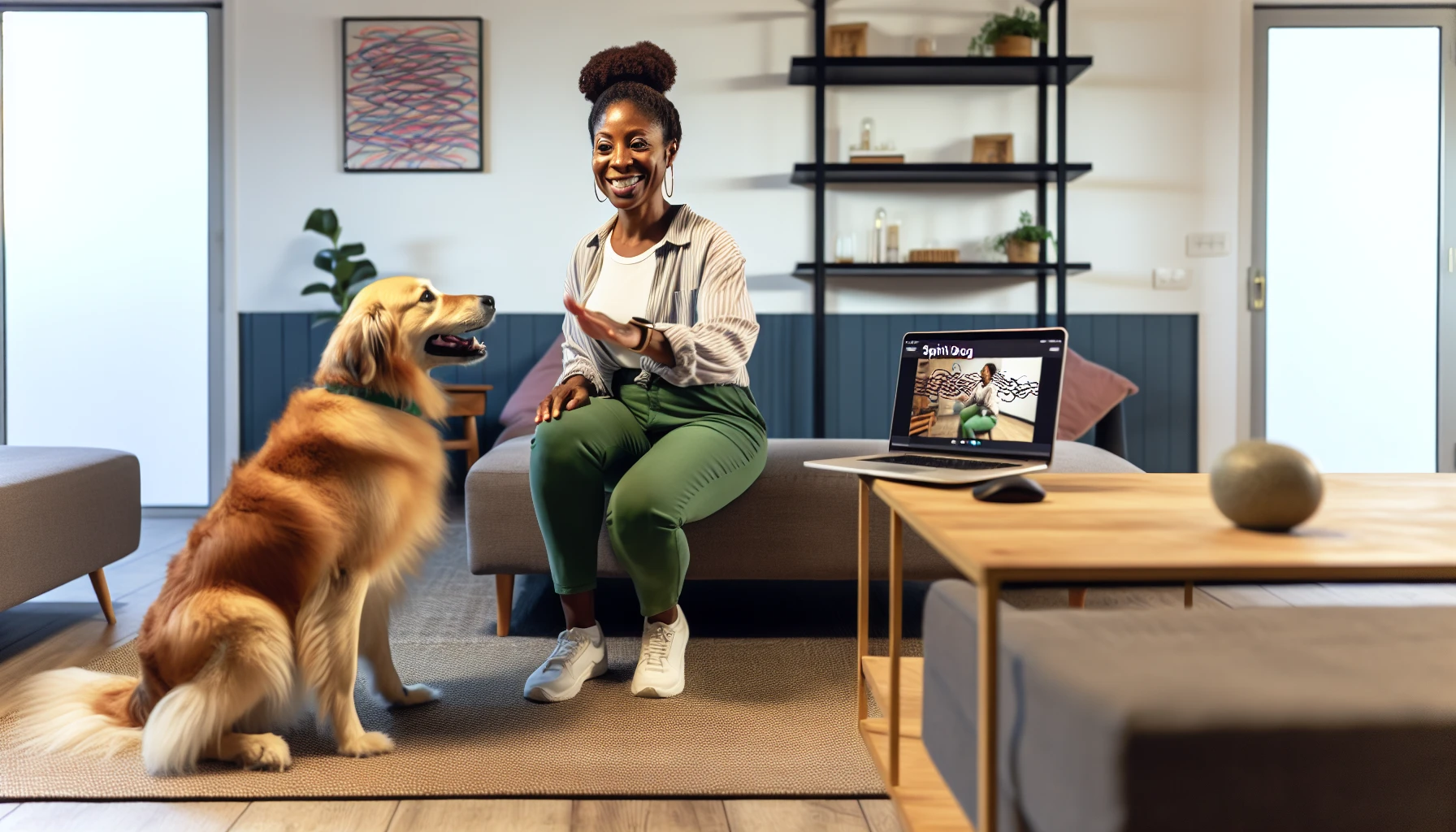 Photo of a dog owner participating in a spirit dog training video lesson