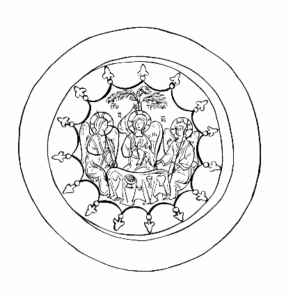 Илл. 3. Святая Троица. Около 1483 г. Гравированоое изображение на створке панагии. Из Твери. Музей “Новодевичий монастырь”, Москва.