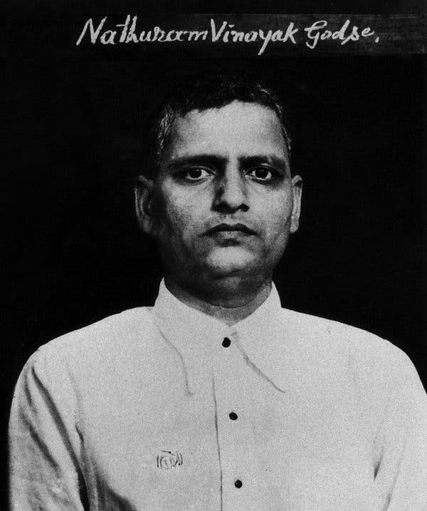 The mugshot of Nathuram Vinayak Godse, who assassinated Gandhi in 1948.