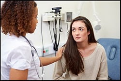 The figure above is a photograph showing a medical professional consulting with a young female patient.