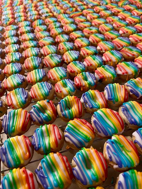 pride month donuts mini donuts the gay donut pride donut queer owned bakery brooklyn nyc office catering gifts delivered queer owned catering