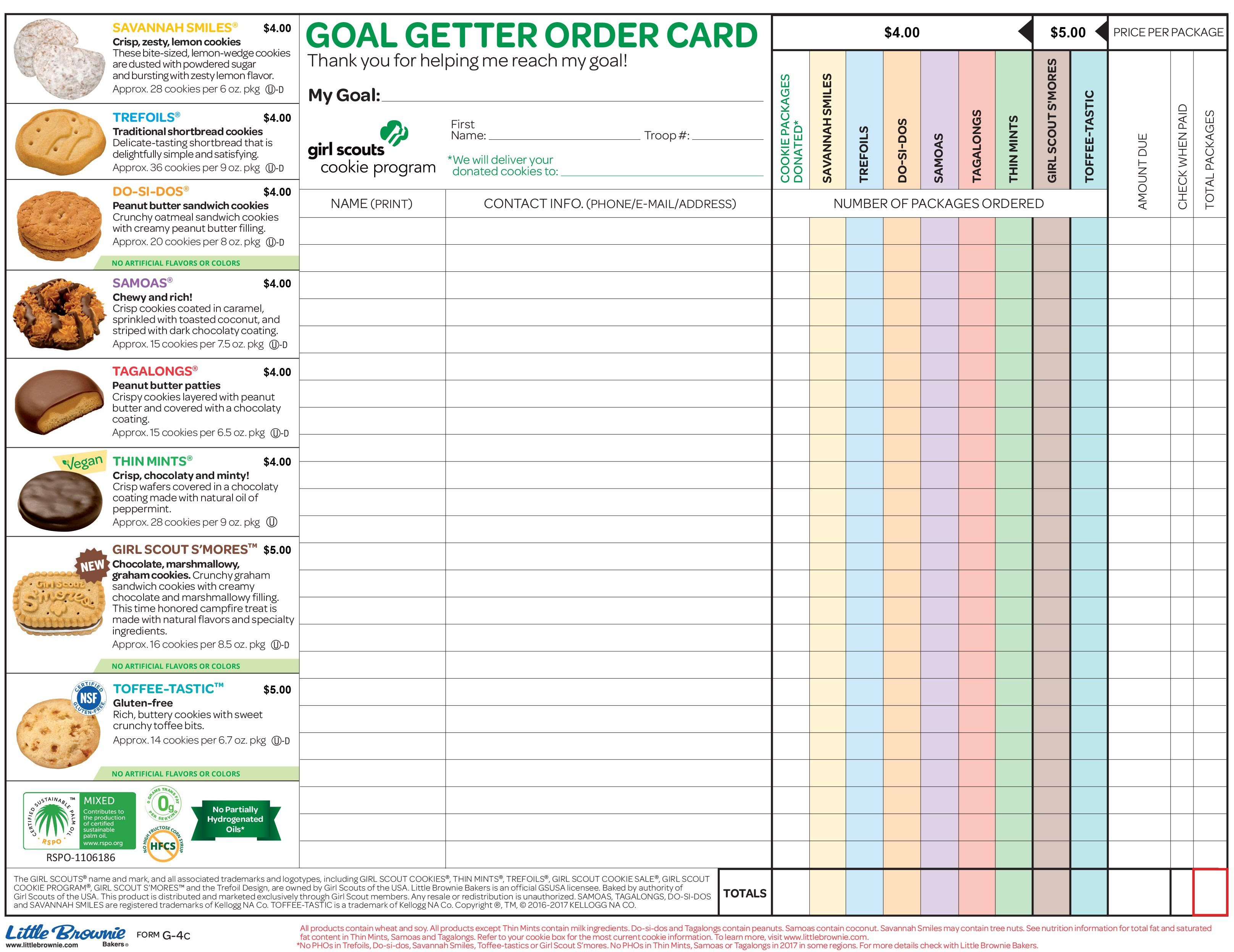 Girl Scout Cookie Order Form G4c in color Girl scouts, Girl scout