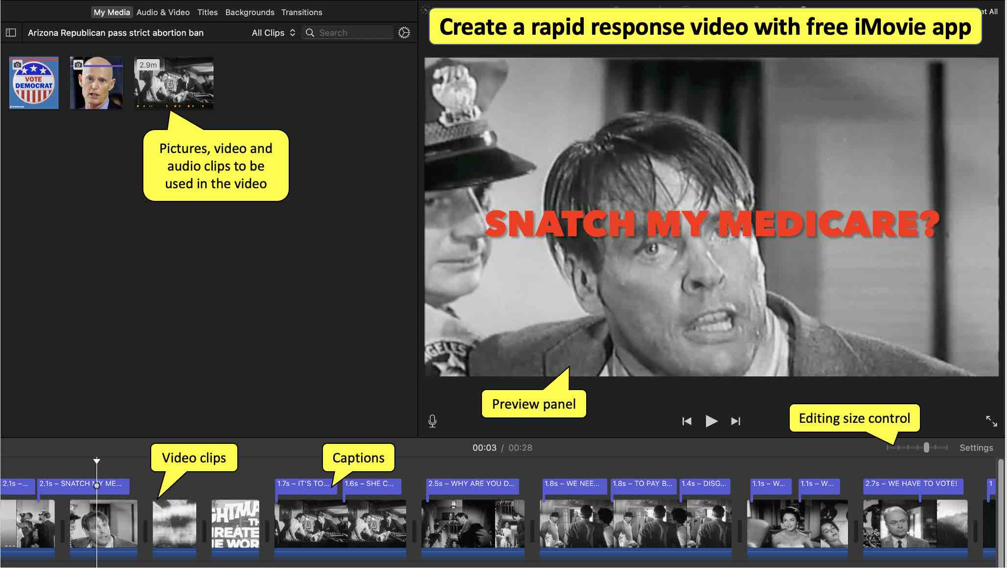 Create rapid response videos with the free iMovie app