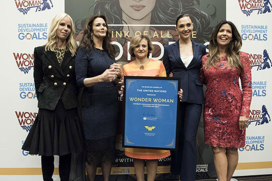 Gal Gadot, Lynda Carter and Under-Secretary-General for Communications and Public Information Cristina Gallach