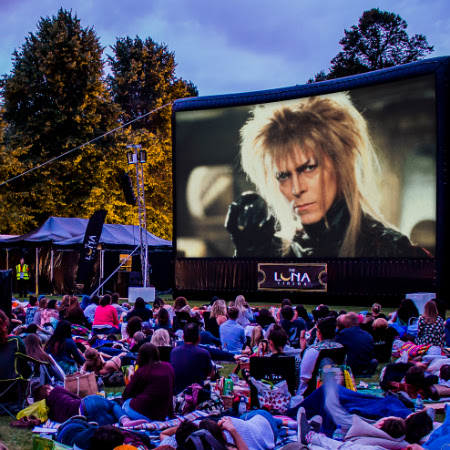 Labyrinth showing on an outdoor screen