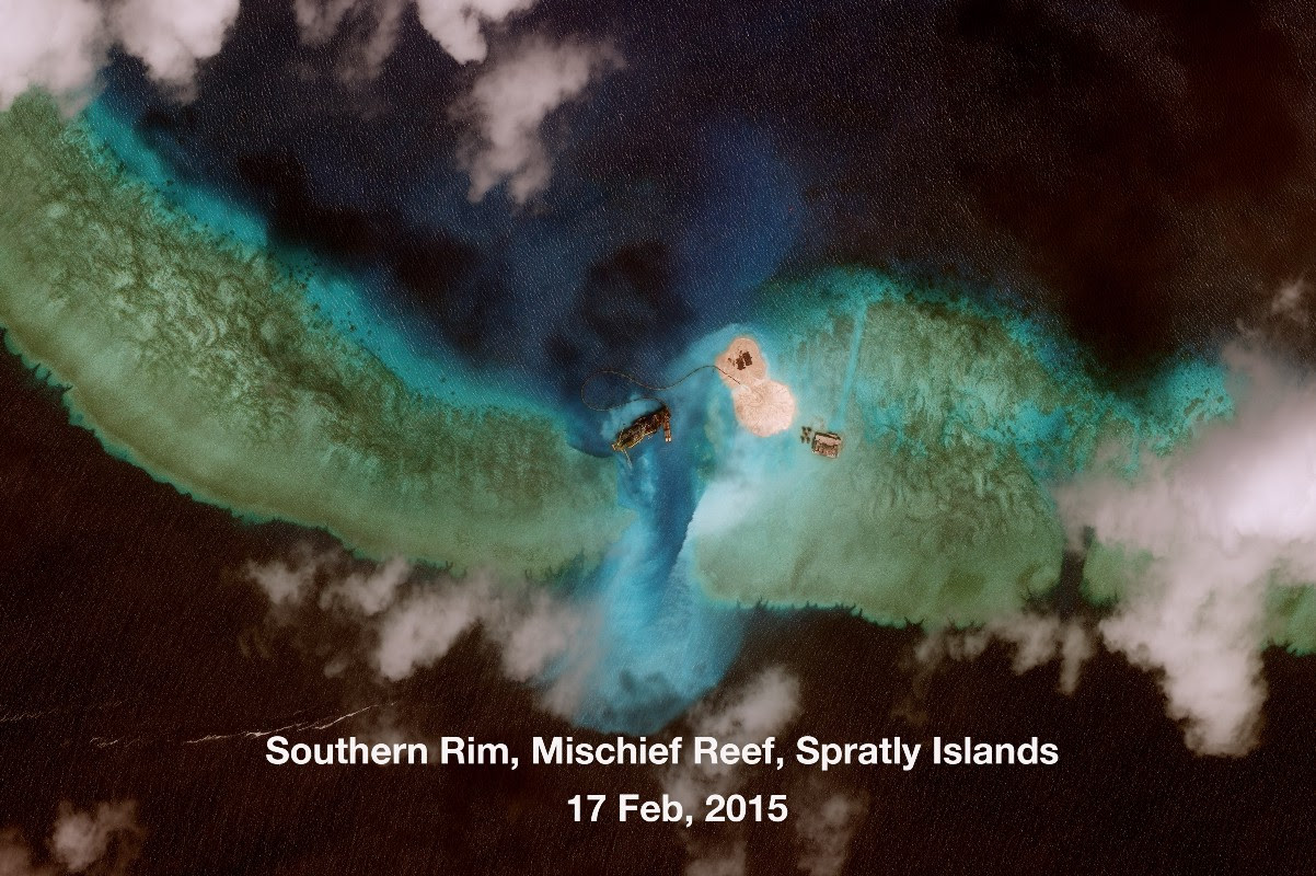 Satellite image analysis South China Sea reclamation in Spratly Islands