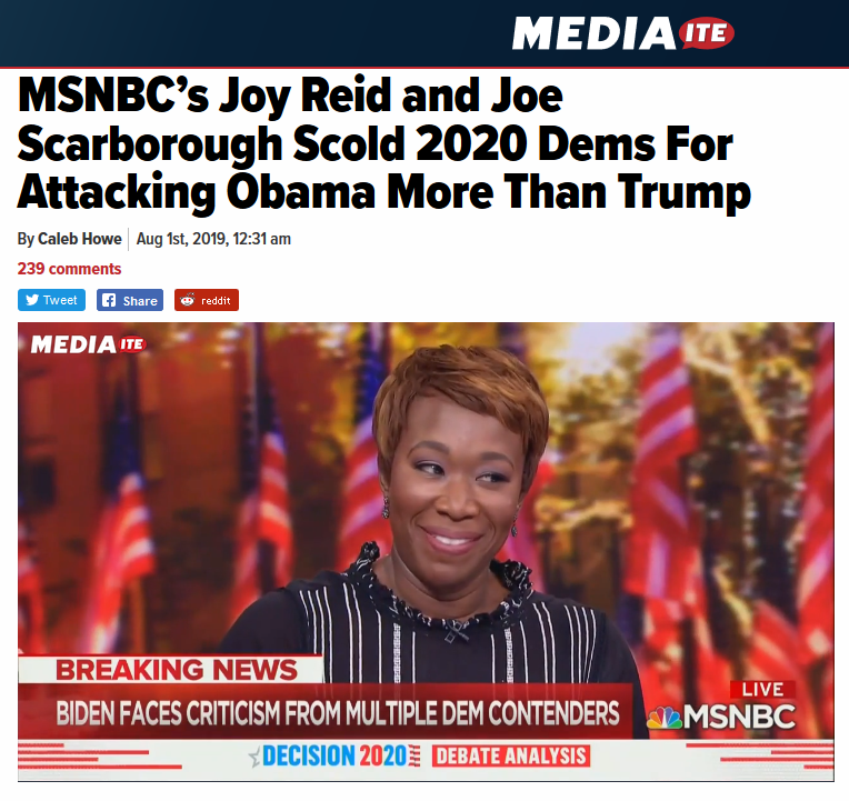 Mediaite: MSNBC’s Joy Reid and Joe Scarborough Scold 2020 Dems For Attacking Obama More Than Trump