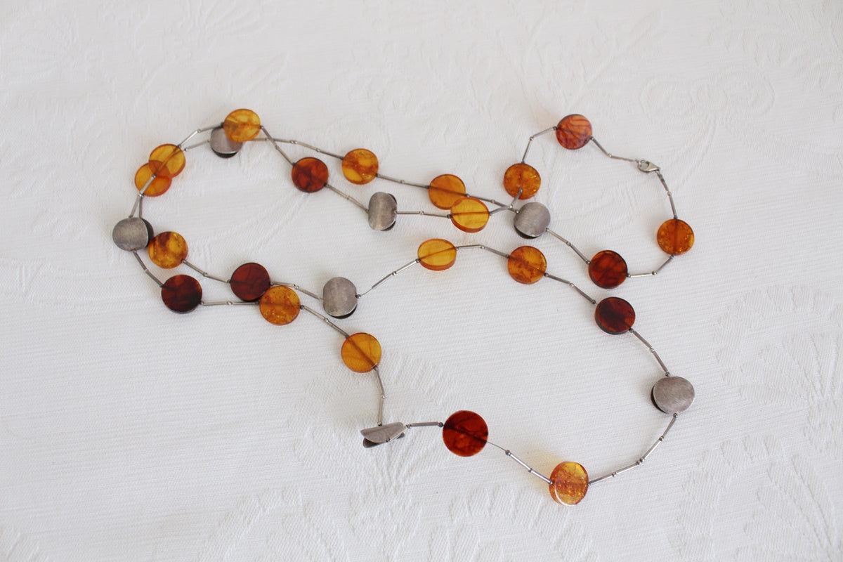 AMBER STERLING SILVER EXTRA LONG NECKLACE