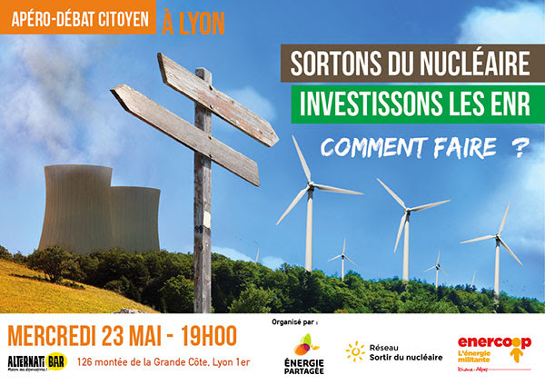 Apéro-débat citoyen à Lyon, mercredi 23 mai à 19h à l'Alternatibar, avec Énergie Partagée, le Réseau