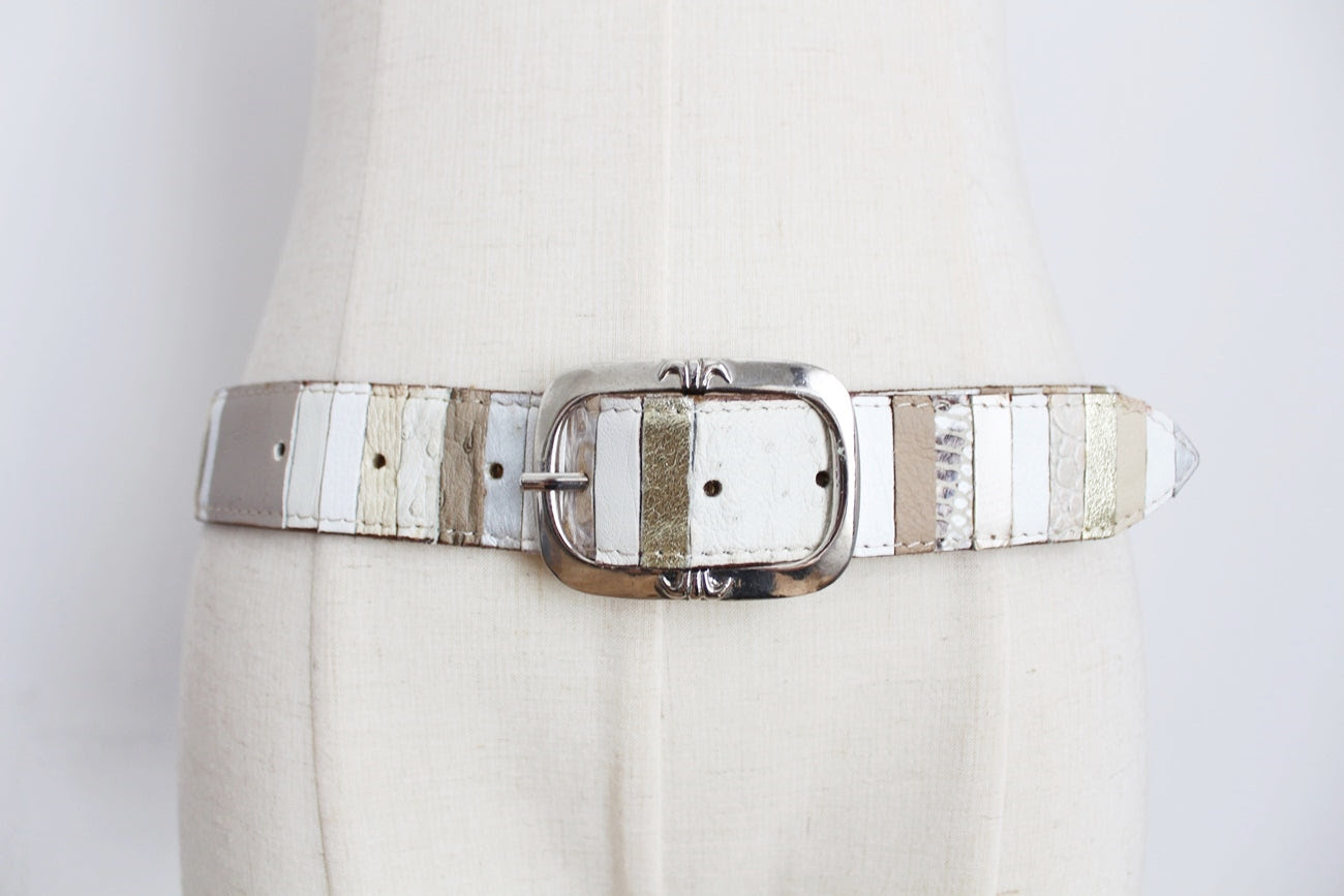 VINTAGE GENUINE OSTRICH LEATHER BEIGE GOLD BELT