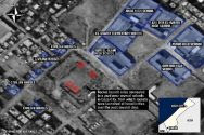 Map of Gaza City rocket launcher sites in school yard. July 22, 2014