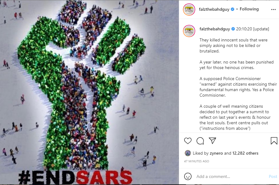 #EndSARS anniversary: They killed innocent souls and a year later, no one has been punished for those heinous crimes - Falz