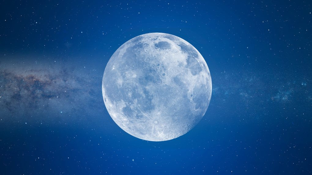 fly your name to the Moon Blue full moon against milky way galaxy
