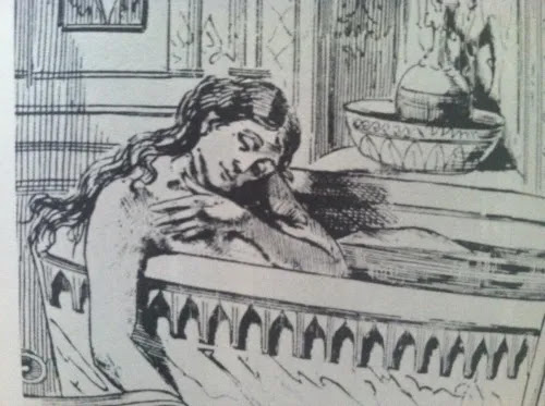 An artist’s rendering of Restell’s suicide, 1878
