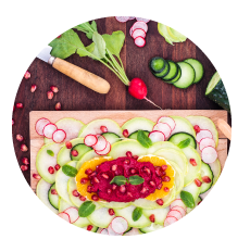 healthy party option - sliced radishes and cucumber