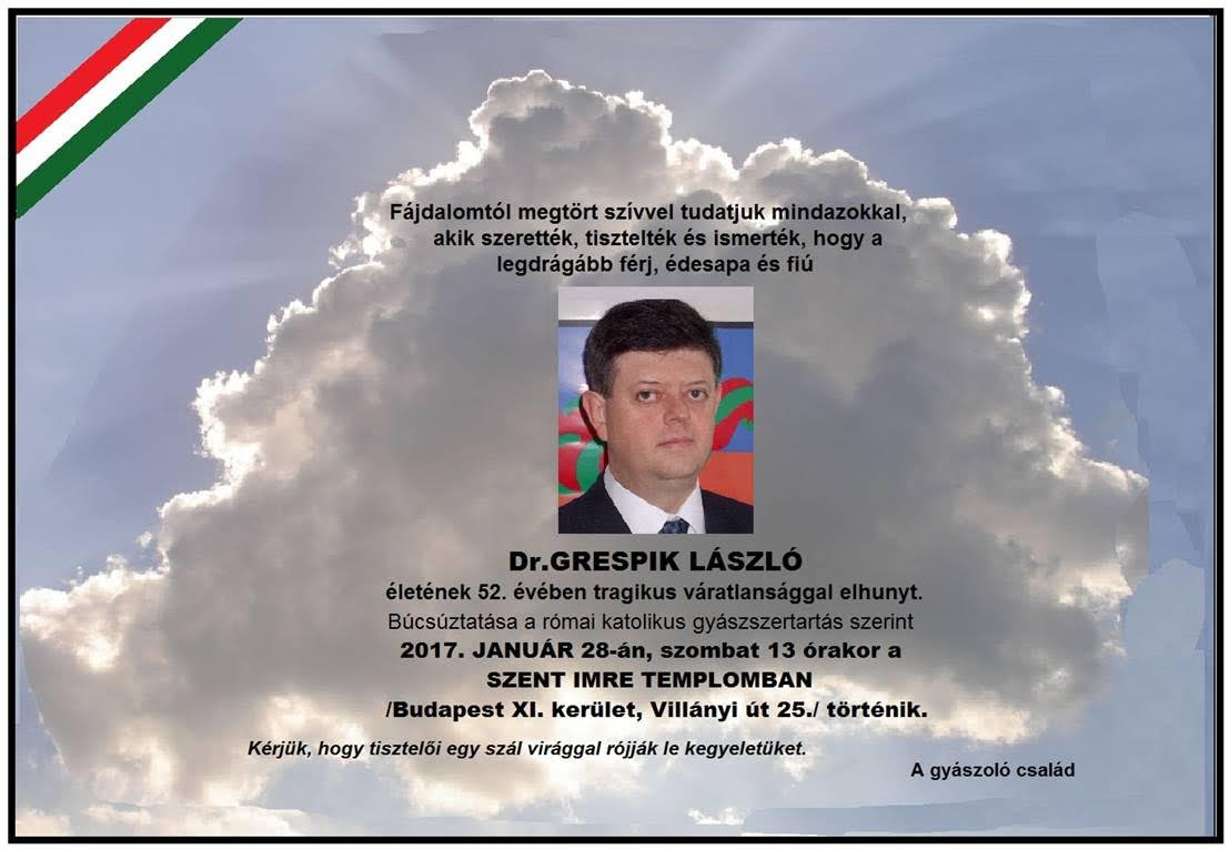 in memoriam Dr. GRESPIK LÁSZLÓ 2017. JANUÁR 28.